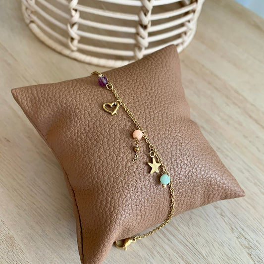 Armbandje met fijne bedeltjes sterretje-hartje