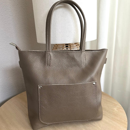 Lederen handtas Taupe