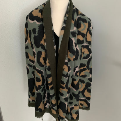 Sjaal zwart/groen/oker