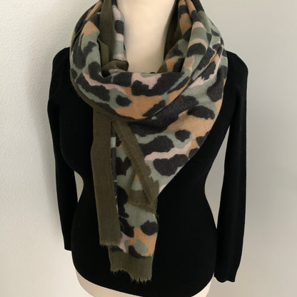 Sjaal zwart/groen/oker