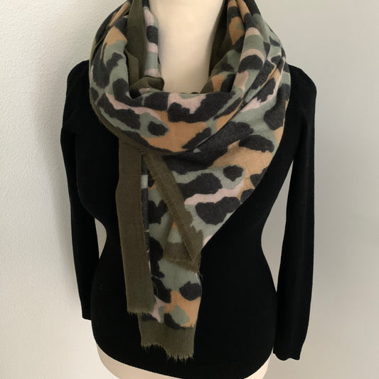 Sjaal zwart/groen/oker