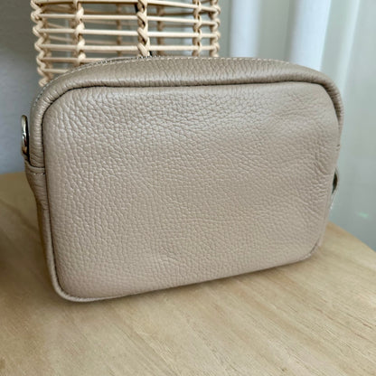 Lederen crossbody tas Leverkleur 'Tassel' met zilveren ritsje
