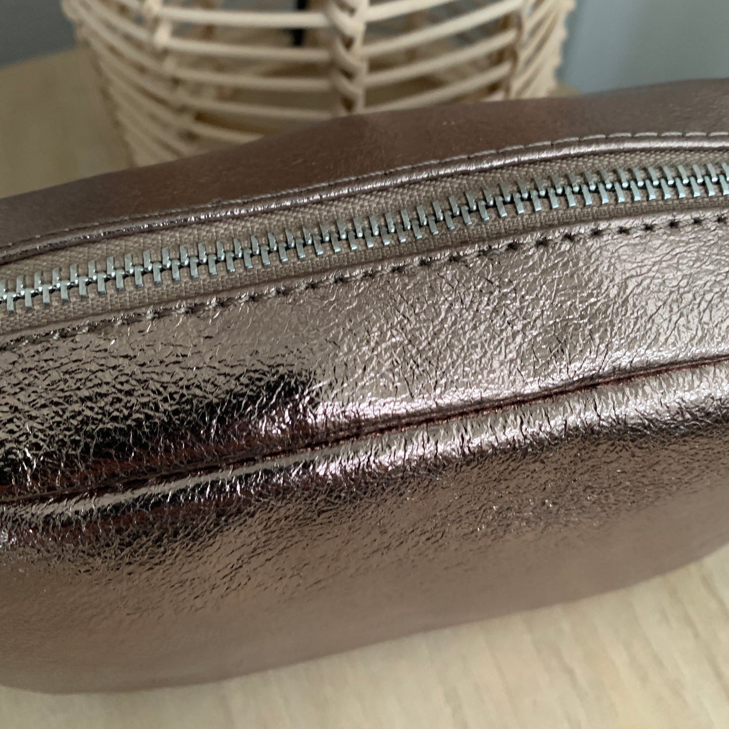 Lederen crossbody tas Brons 'Tassel' met zilveren ritsje