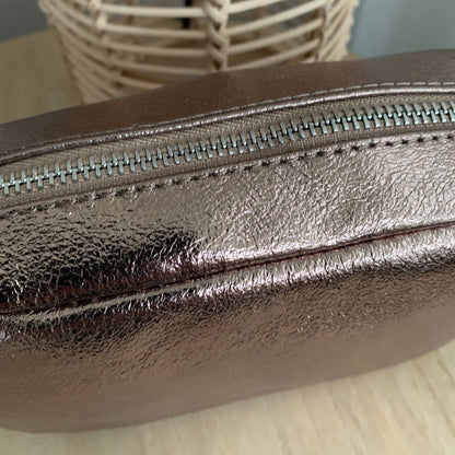 Lederen crossbody tas Brons 'Tassel' met zilveren ritsje