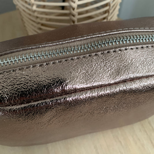 Lederen crossbody tas Brons 'Tassel' met zilveren ritsje