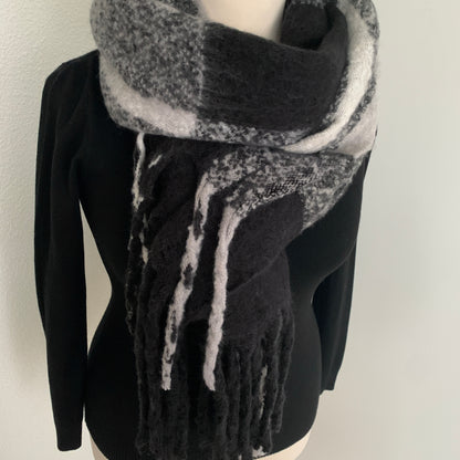 Sjaal recht Zwart/Grijs/Wit met franjes