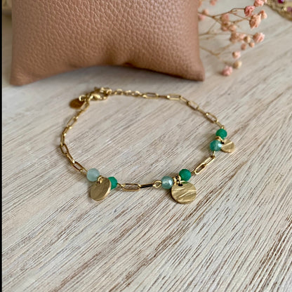 Armbandje schakelketting met coins en glaskralen-Groen-Goud