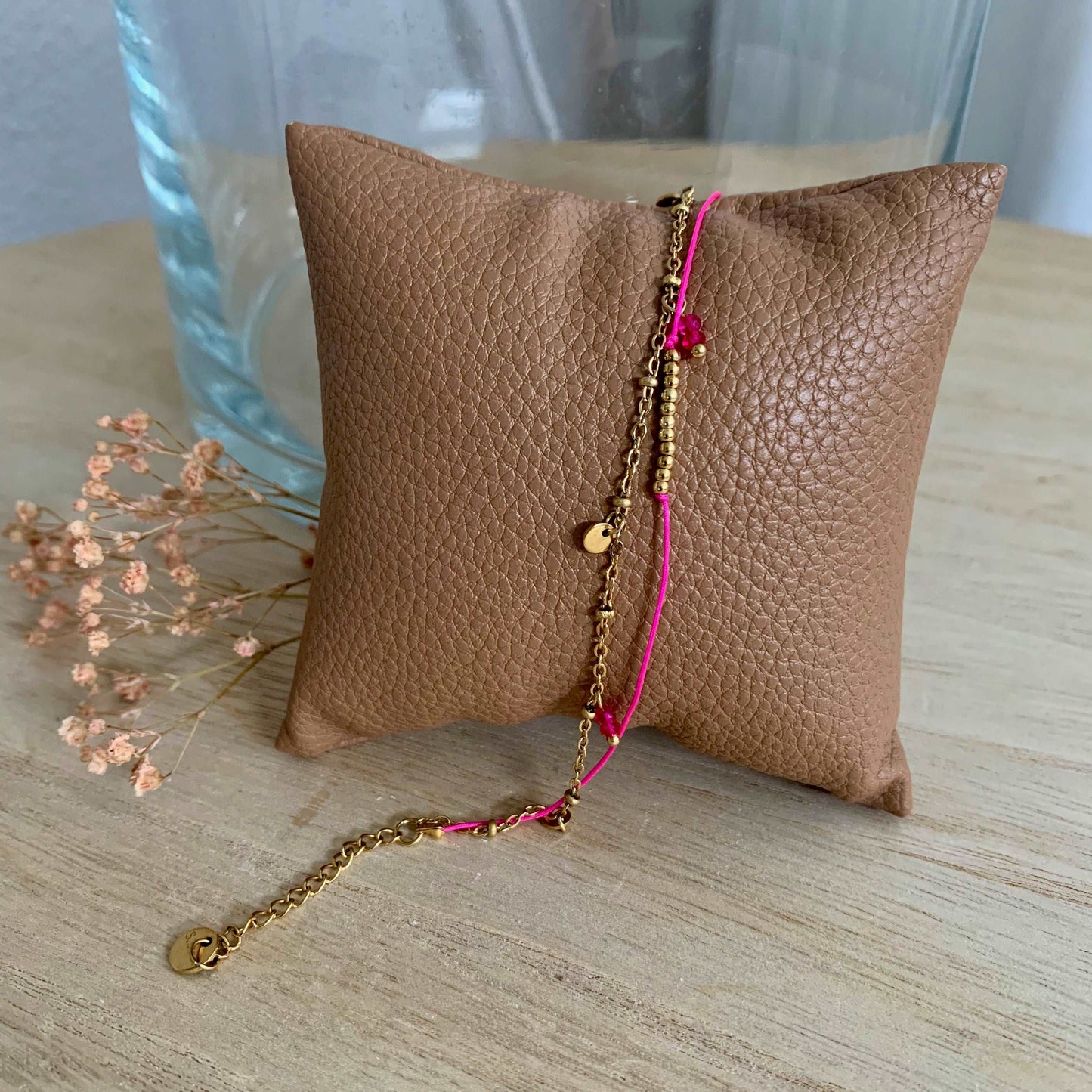 Armbandje tweelaags Goud/Fuchsia