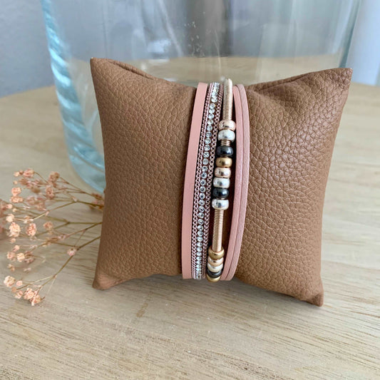 Magneetarmbandje roze materiaalmix