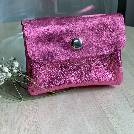 Italiaans leder portemonnee Metallic Pink