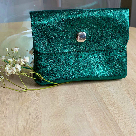 Italiaans leder portemonnee Metallic Groen