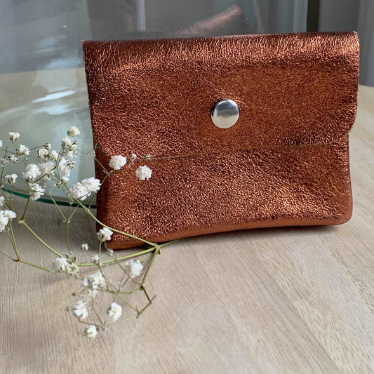 Italiaans leder portemonnee Metallic Camel