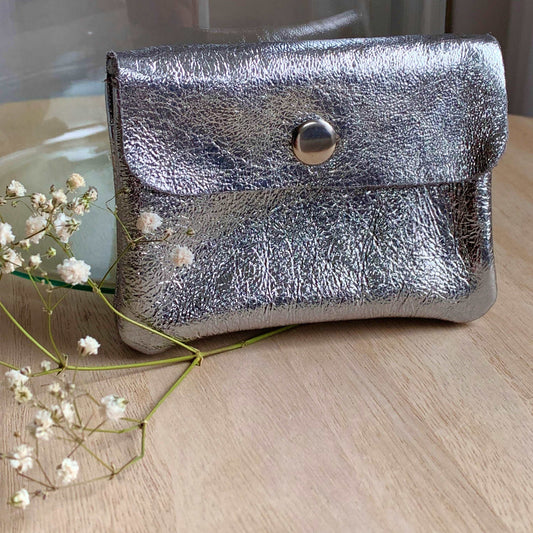 Italiaans leder portemonnee Metallic Zilver
