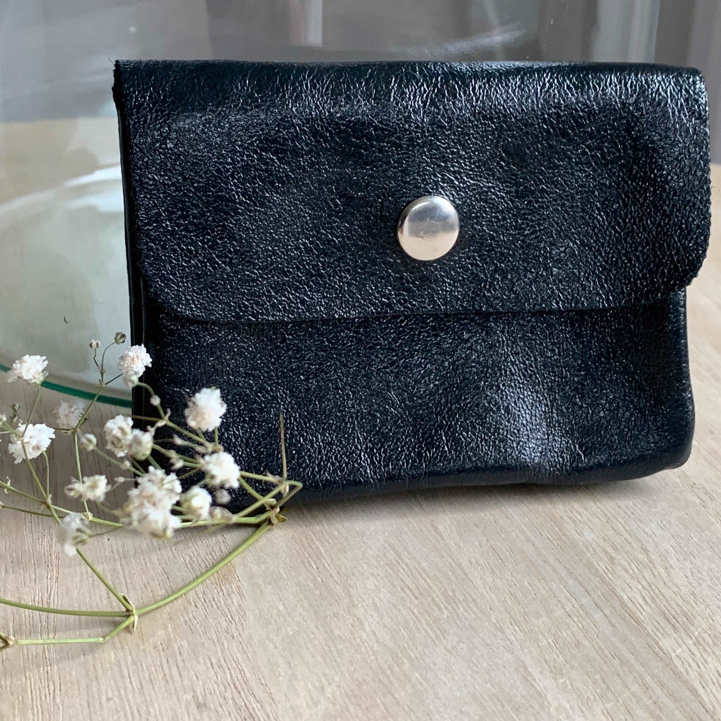 Italiaans leder portemonnee Metallic Zwart