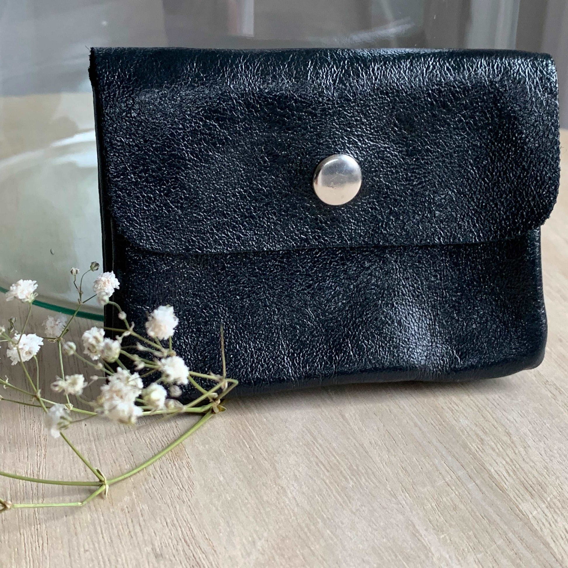 Italiaans leder portemonnee Metallic Zwart