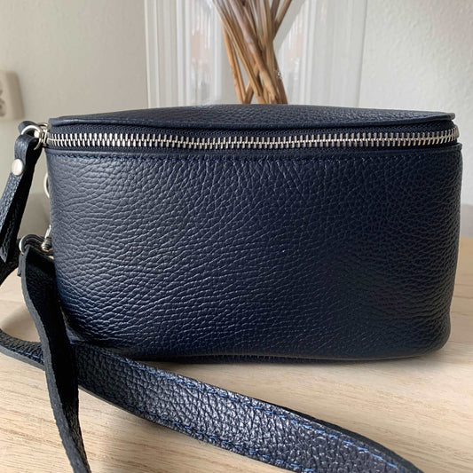 Lederen crossbody tas Donkerblauw