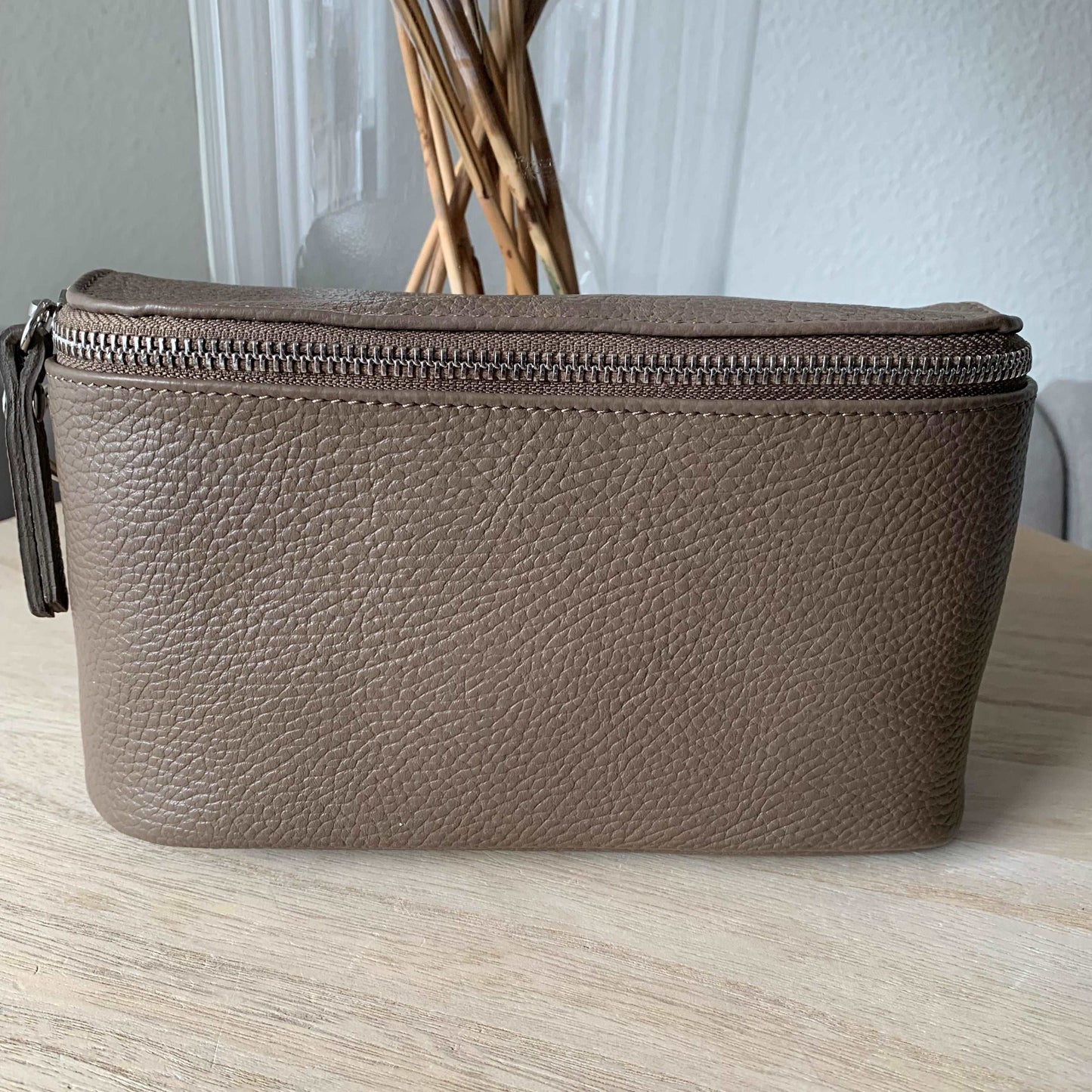 Lederen crossbody tas Taupe