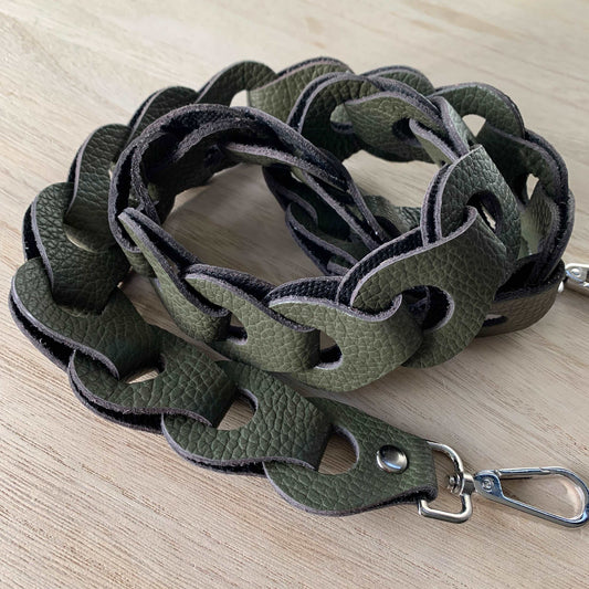 Schouderband/telefoonband echt lederen schakels Groen