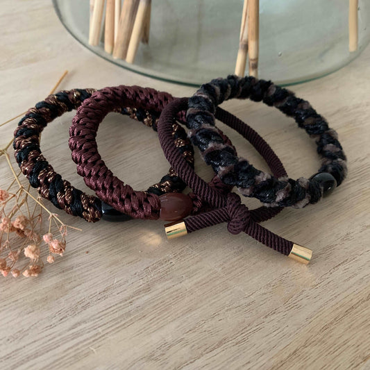 Setje van 4 haarelastiekjes/armbandjes Donkerbruin