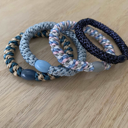 Setje van 4 haarelastiekjes/armbandjes Blauw