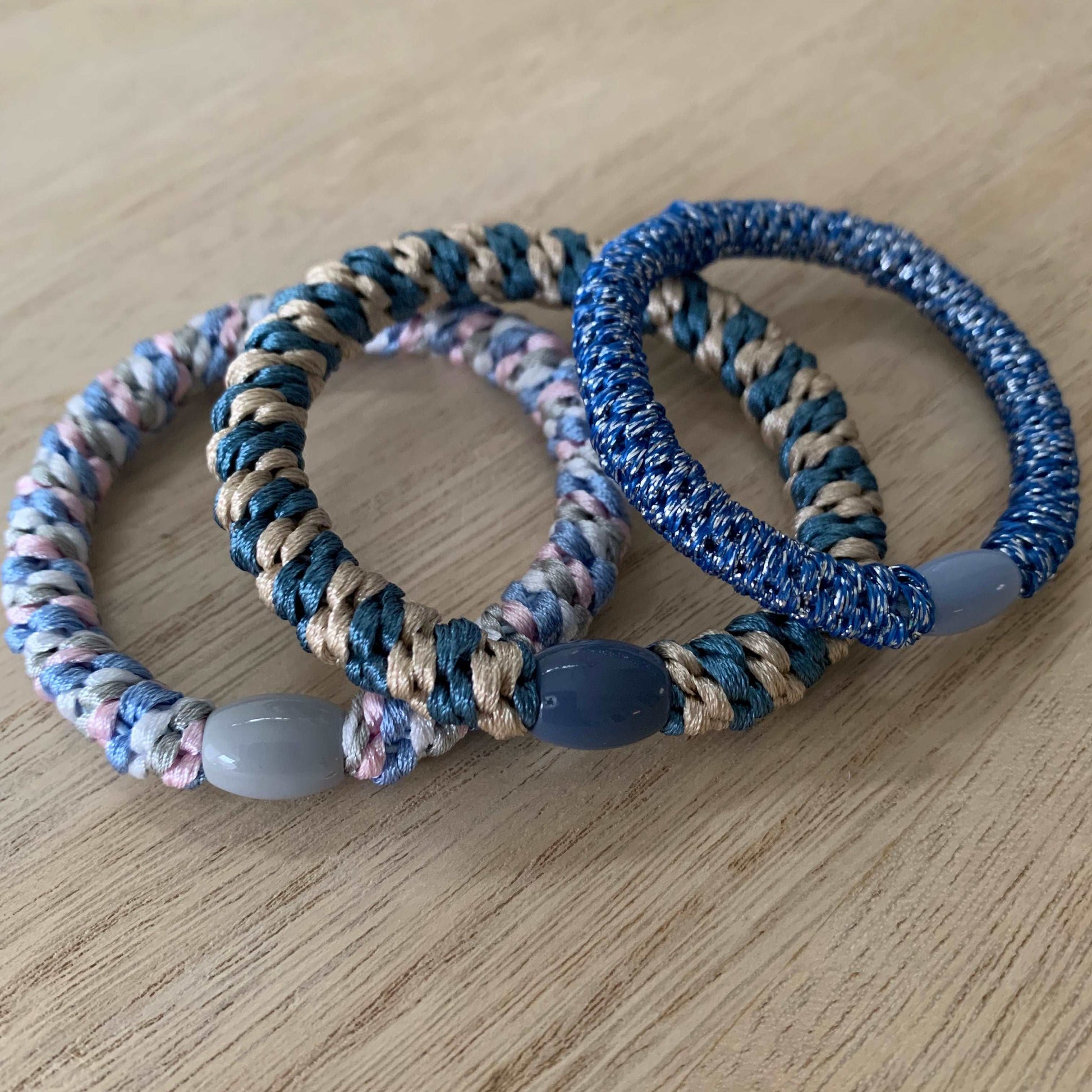 Setje van 3 haarelastiekjes/armbandjes Blauw