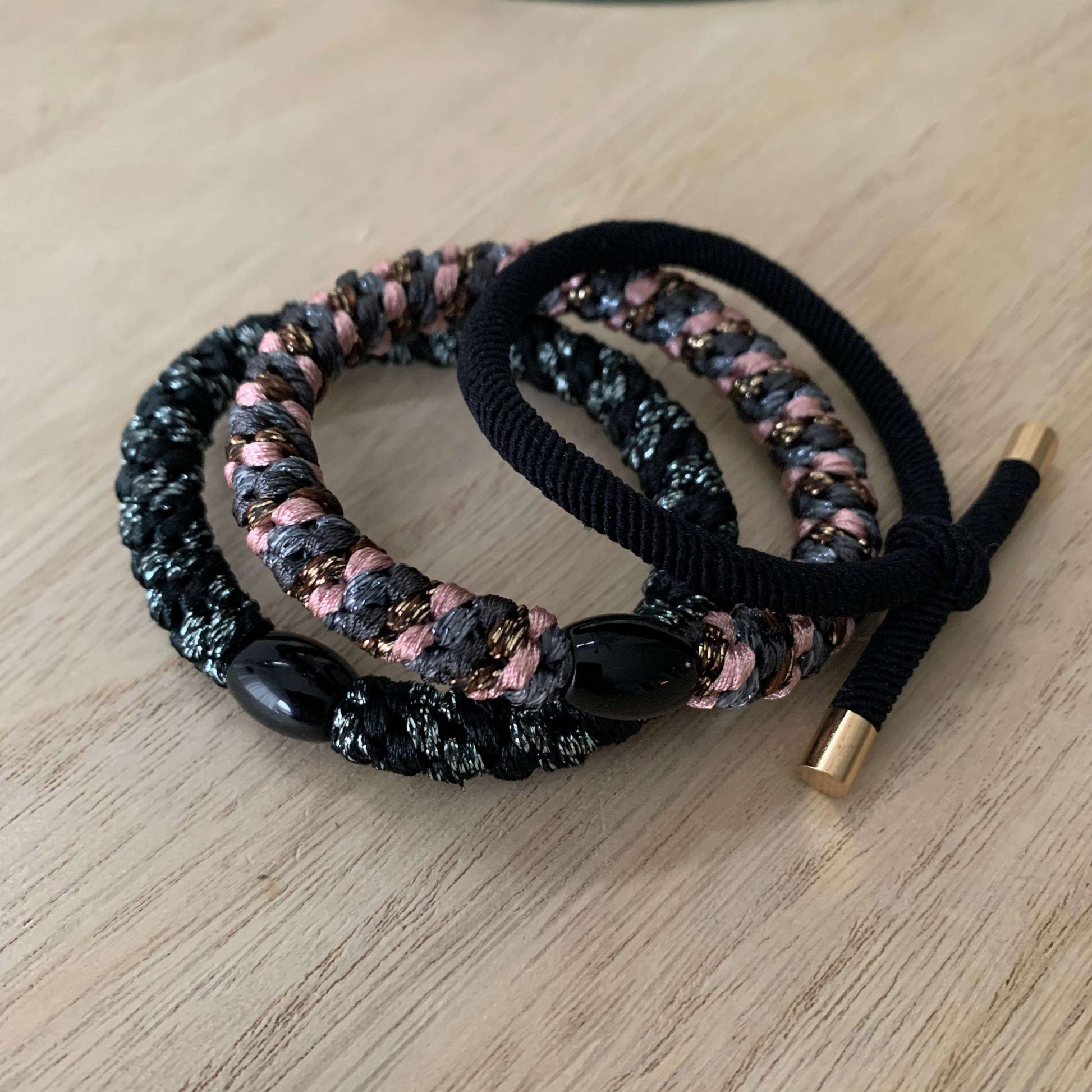 Setje van 3 haarelastiekjes/armbandjes Zwart/Zachtroze
