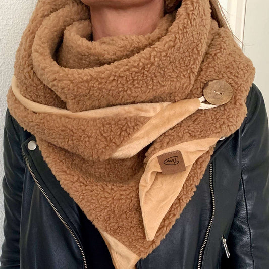 Sjaal met Teddy en Velours kant Camel