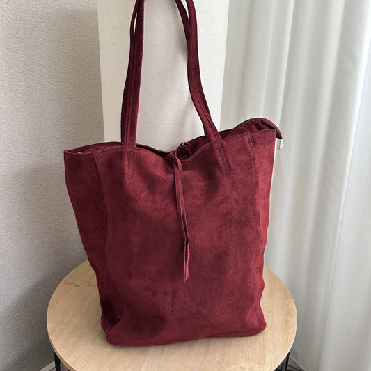 Prachtige suéde lederen shopper Dieprood