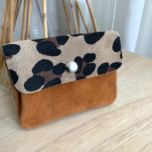 Italiaans suède leder portemonnee Camel/Panter