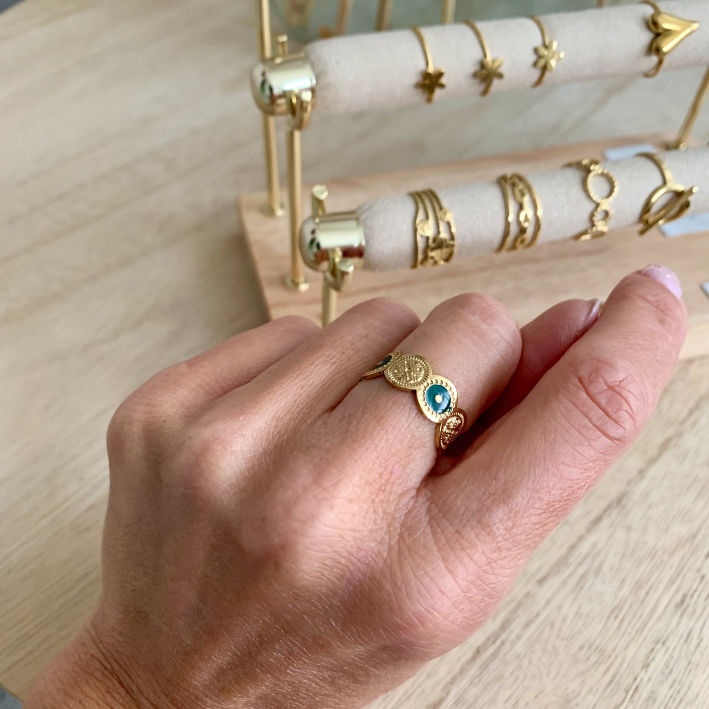 Ring rondjes Goud-groen One Size
