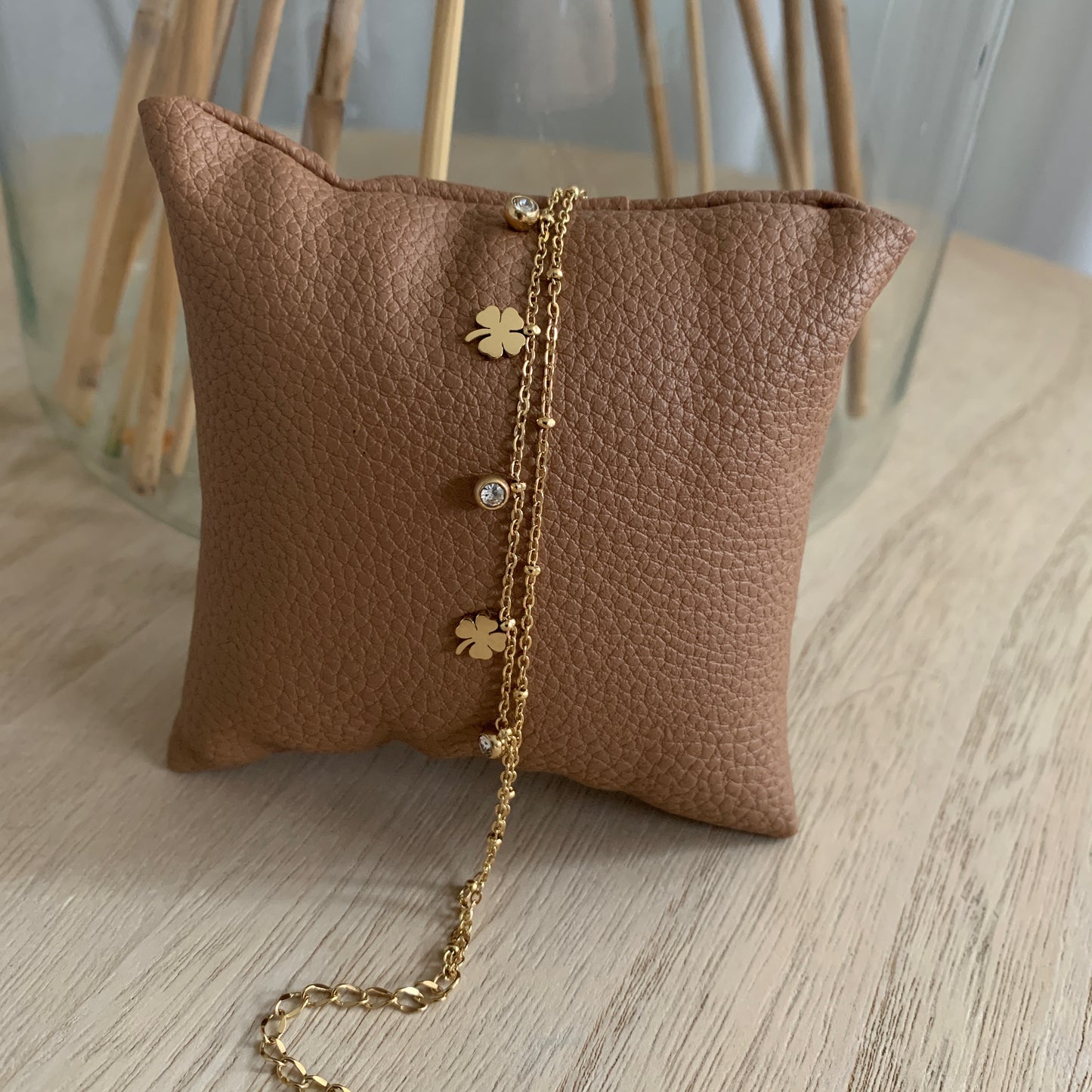 Bedelarmbandje met klavertjes en diamantjes Goud