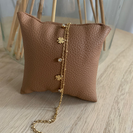 Bedelarmbandje met klavertjes en diamantjes Goud