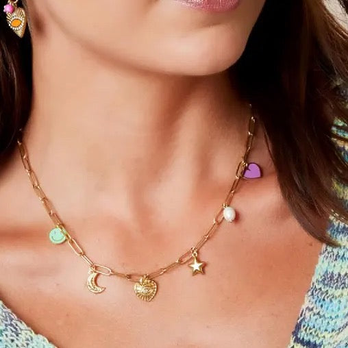 Geschakelde ketting met zes bedels Goud