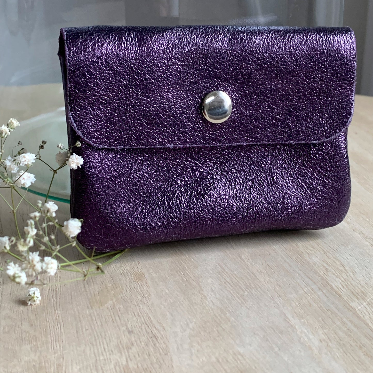 Italiaans leder portemonnee Metallic Paars