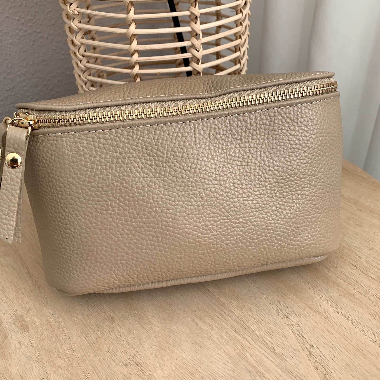 Lederen crossbody tas Beige met Gouden rits