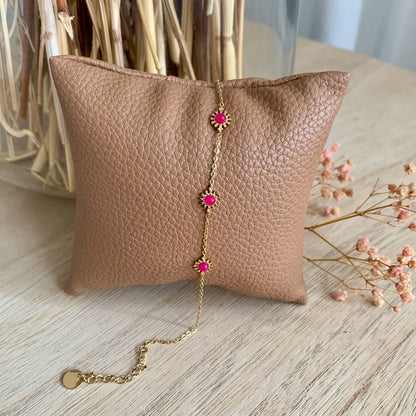 Armbandje bloemetje Fuchsia-Goud