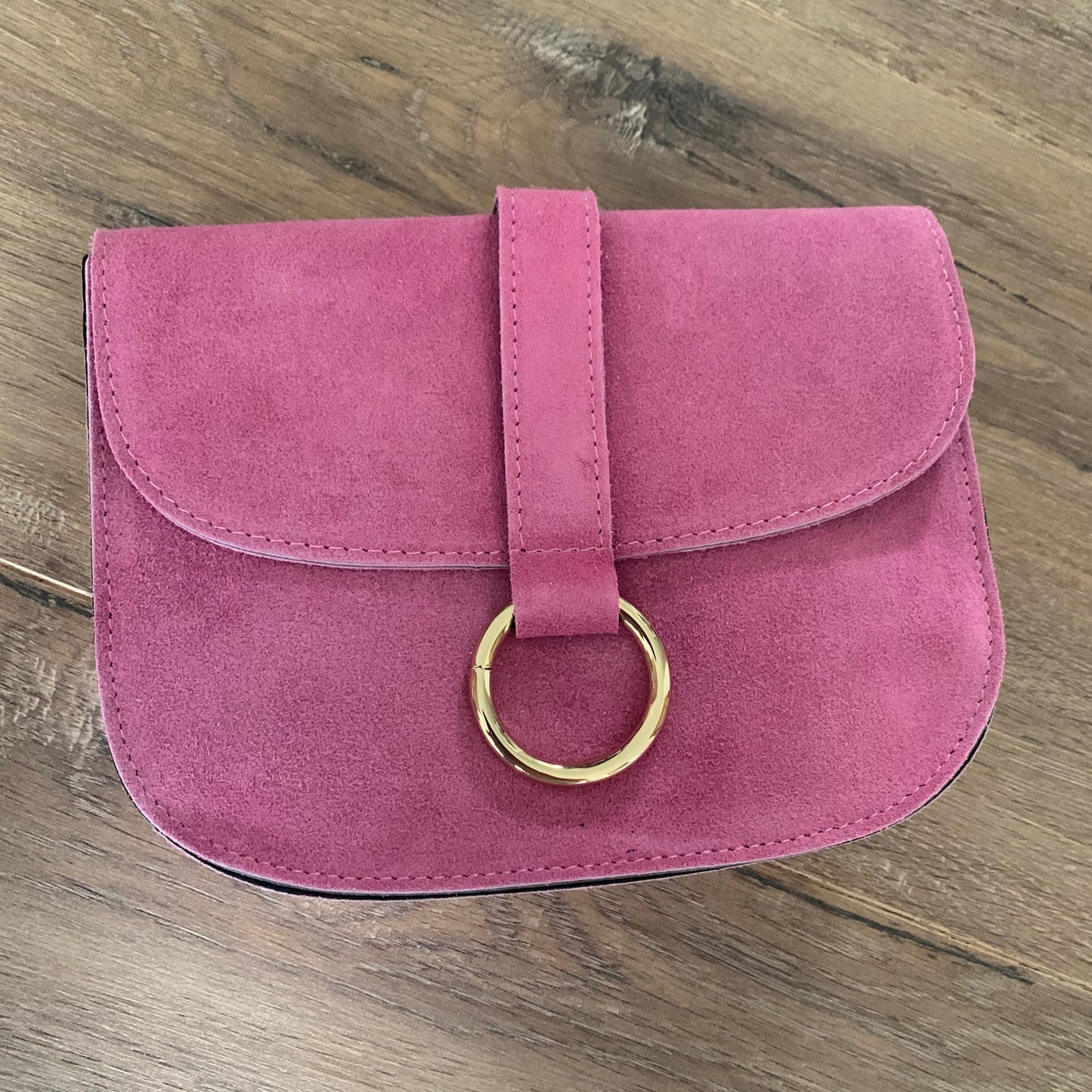 Schoudertas Maan suède Pink Gouden ring