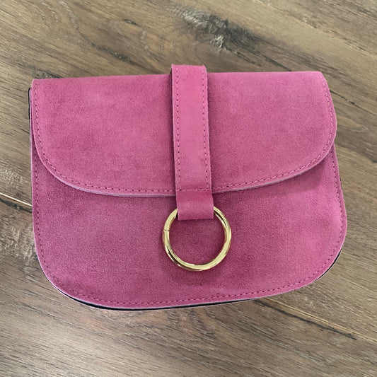 Schoudertas Maan suède Pink Gouden ring