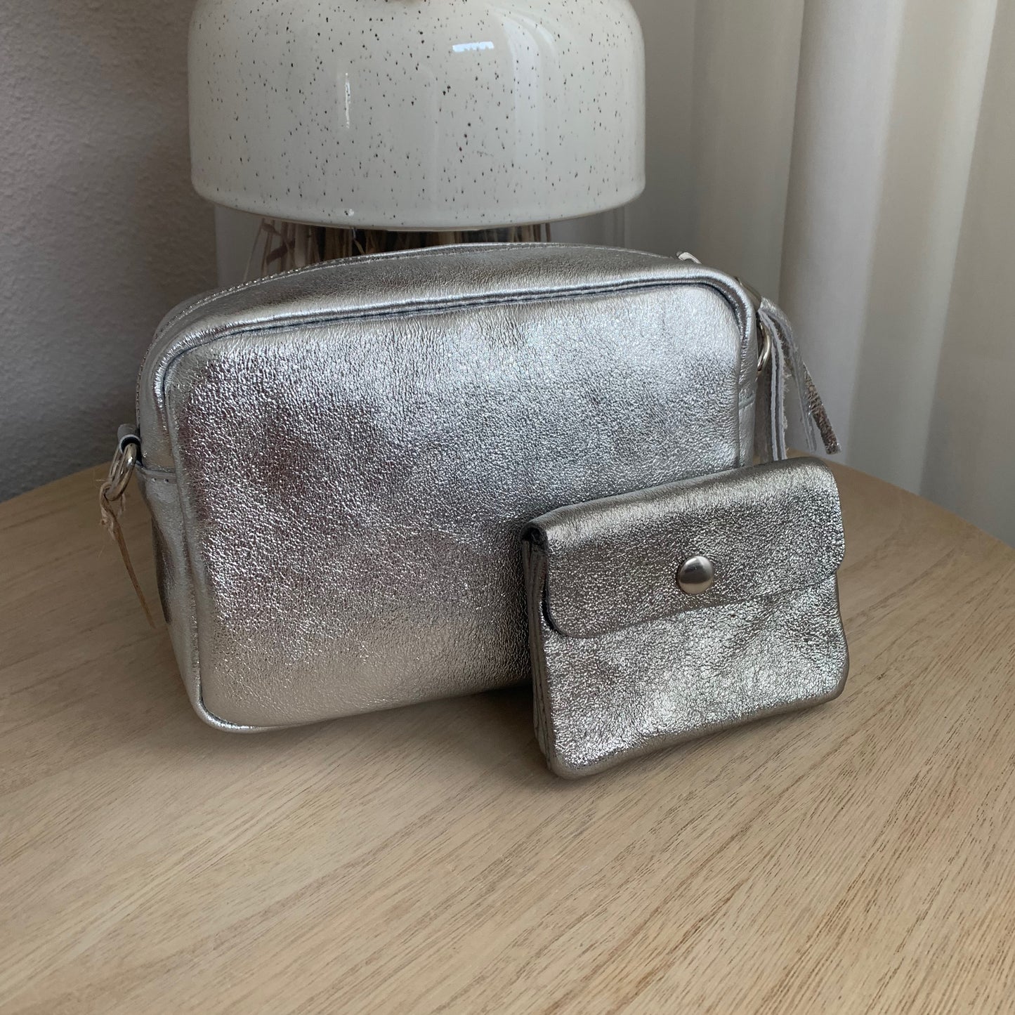 Lederen crossbodytas Zilver met 'tassel'